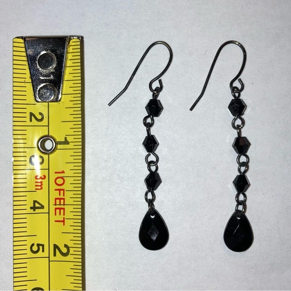 NEW Black Gems Dangling Earrings Whimsigoth Goth Grunge Punk Cocktail Art Deco - Picture 5 of 14